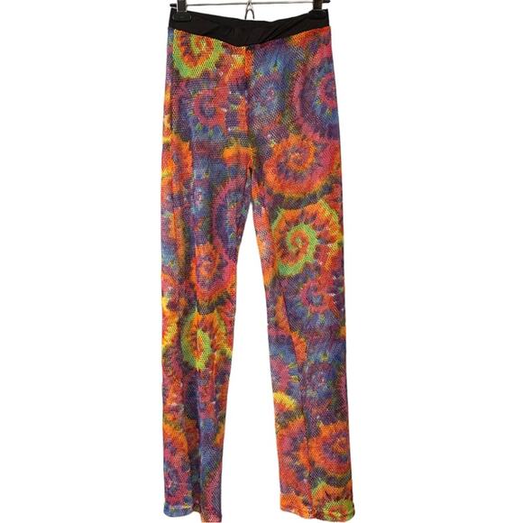 Rainbow Mesh Raver Pants Womens S Tie Dye‎ Hippie EDM Rave Festival Loud Whacky - Picture 11 of 11